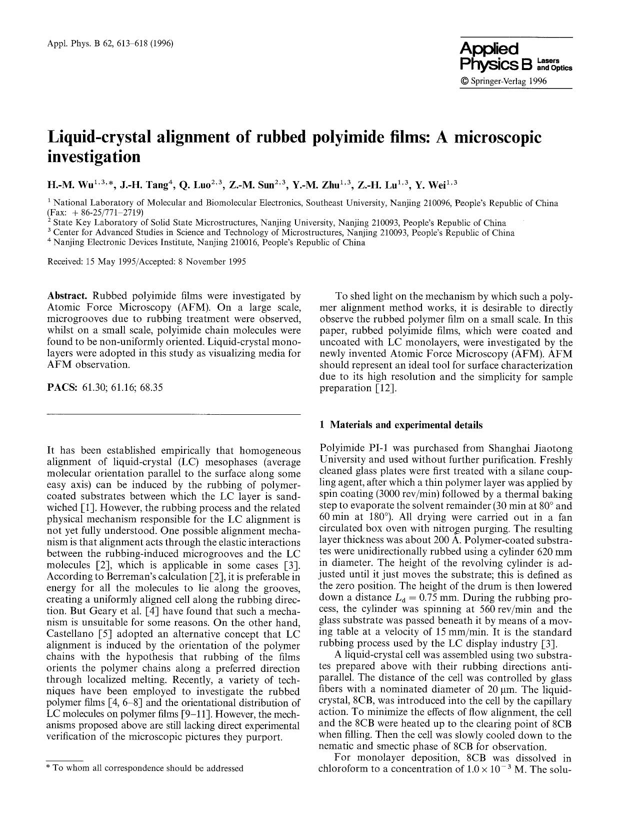 Liquid-crystal alignment of rubbed polyimide films: A microscopic investigation by Unknown