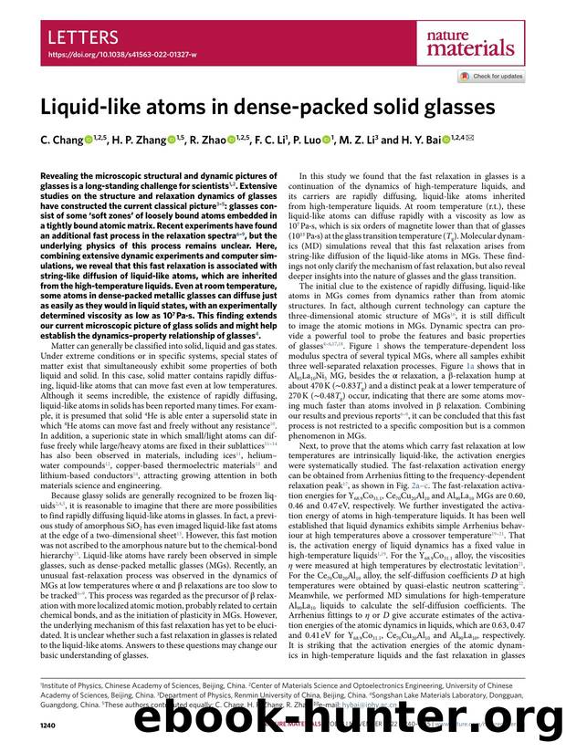 Liquid-like atoms in dense-packed solid glasses by C. Chang & H. P. Zhang & R. Zhao & F. C. Li & P. Luo & M. Z. Li & H. Y. Bai
