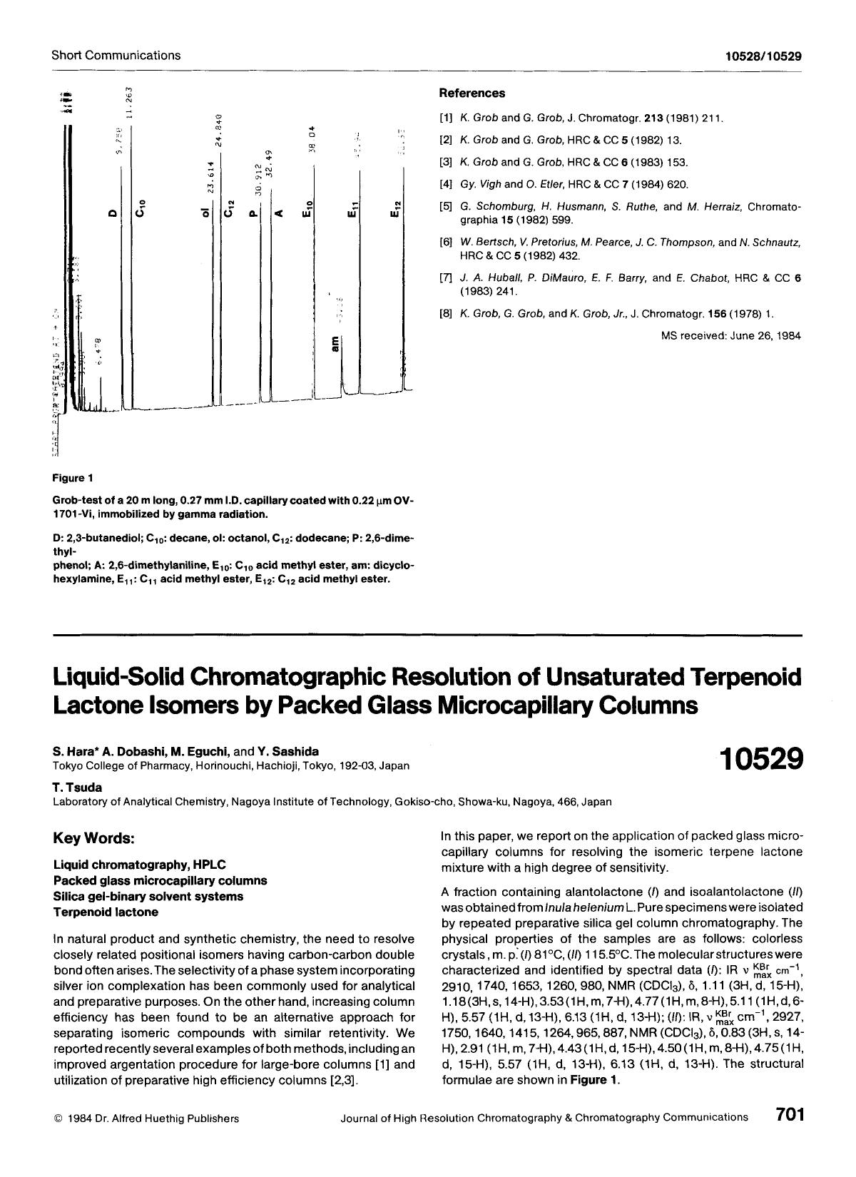 Liquid-solid chromatographic resolution of unsaturated terpenoid lactone isomers by packed glass microcapillary columns by Unknown