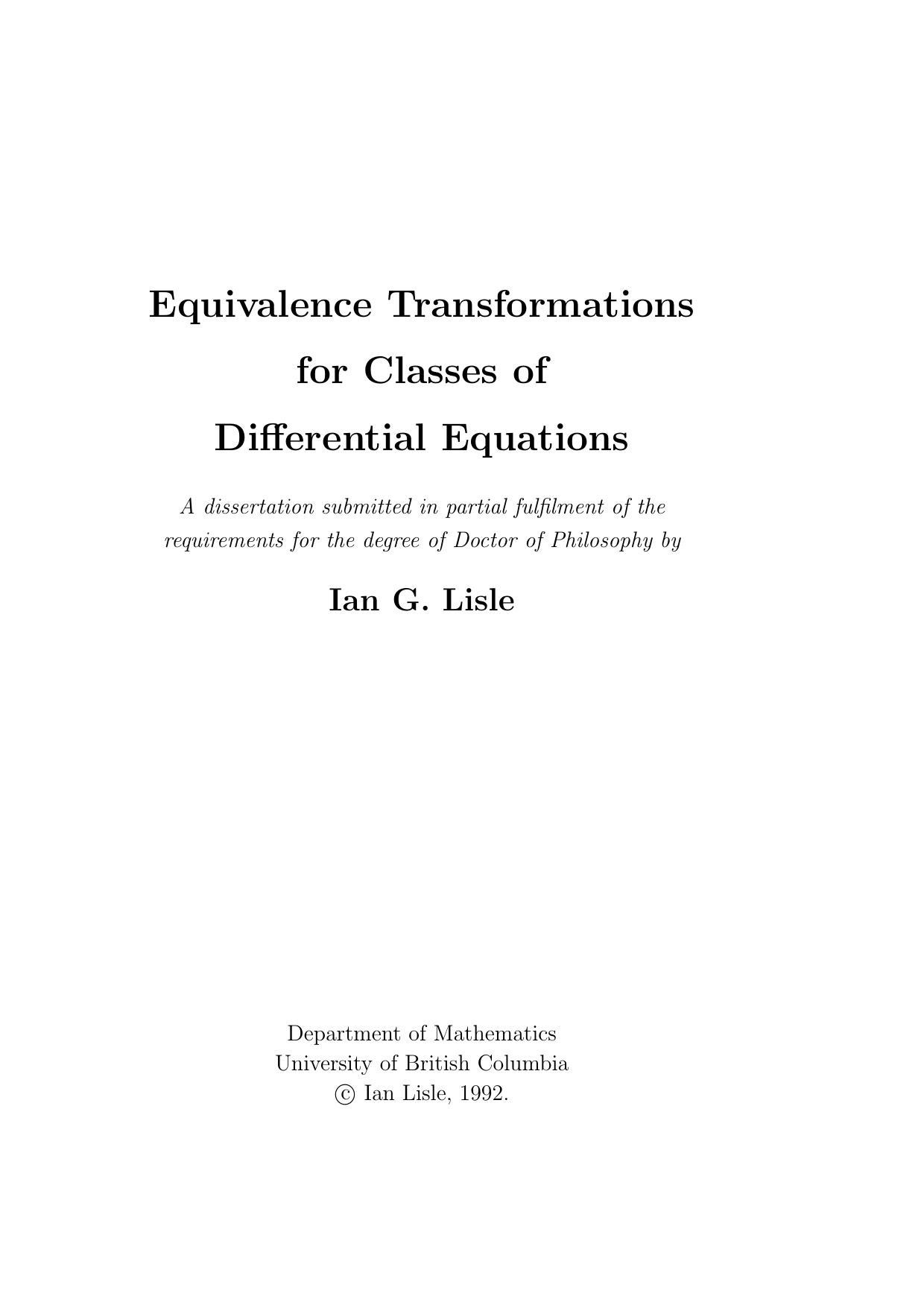 Lisle I G Equivalence Transformations for Classes of Differential Equations by Unknown