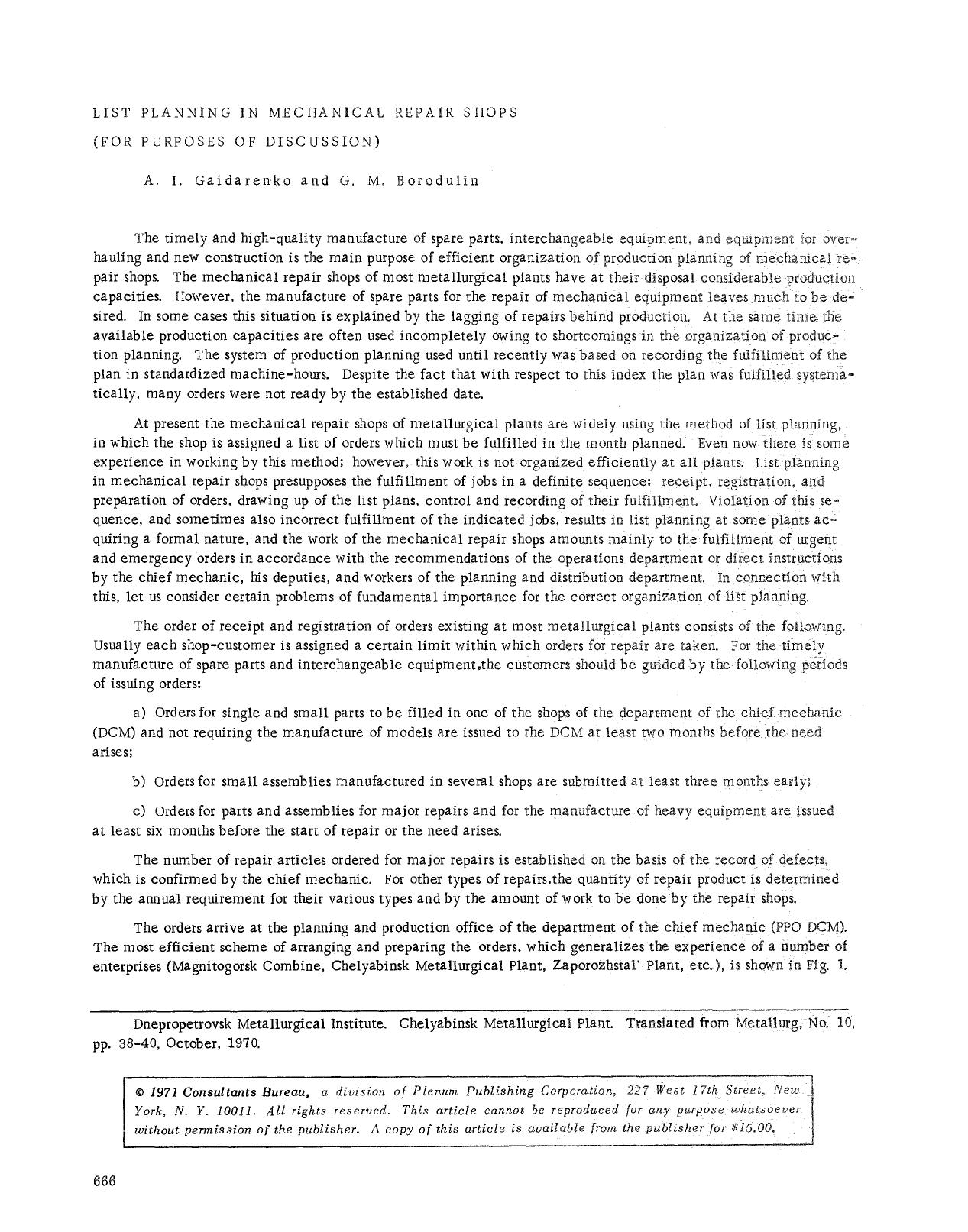 List planning in mechanical repair shops (for purposes of discussion) by Unknown