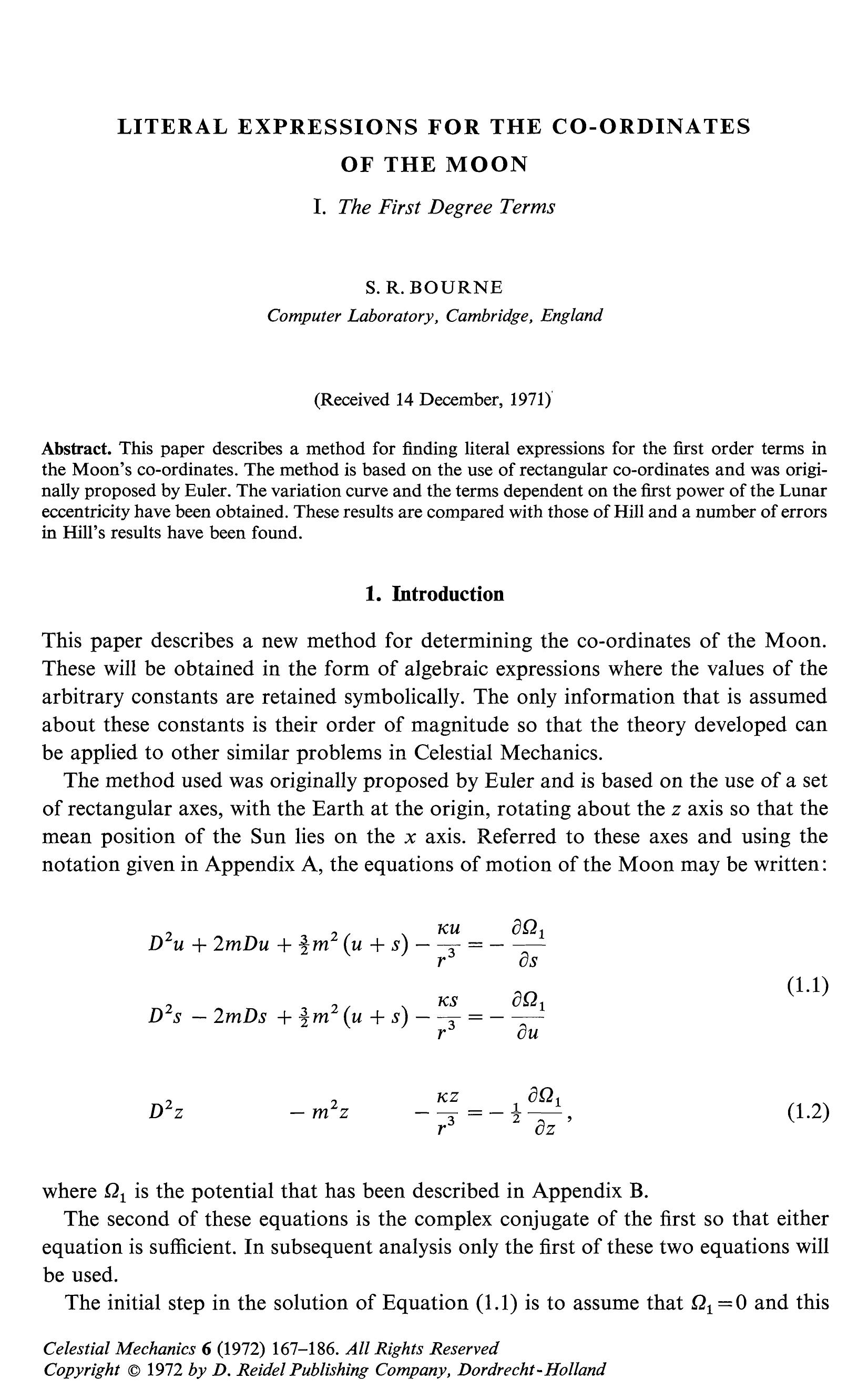 Literal expressions for the co-ordinates of the moon by Unknown