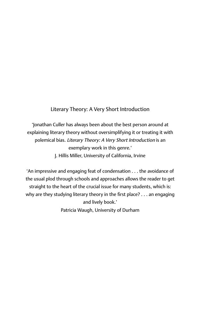 Literary Theory: A Very Short Introduction by Jonathan Culler
