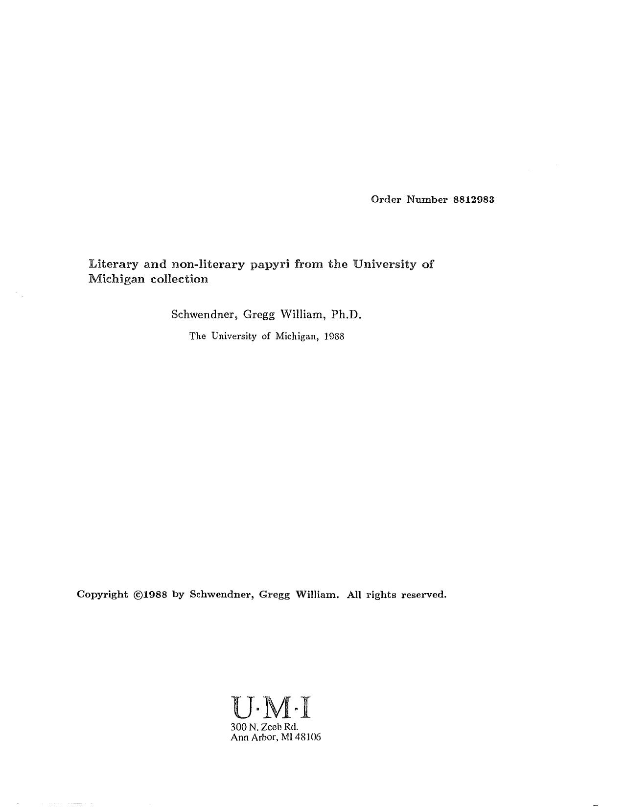 Literary and non-literary papyri from the University of Michigan collection by Gregg William Schwendner