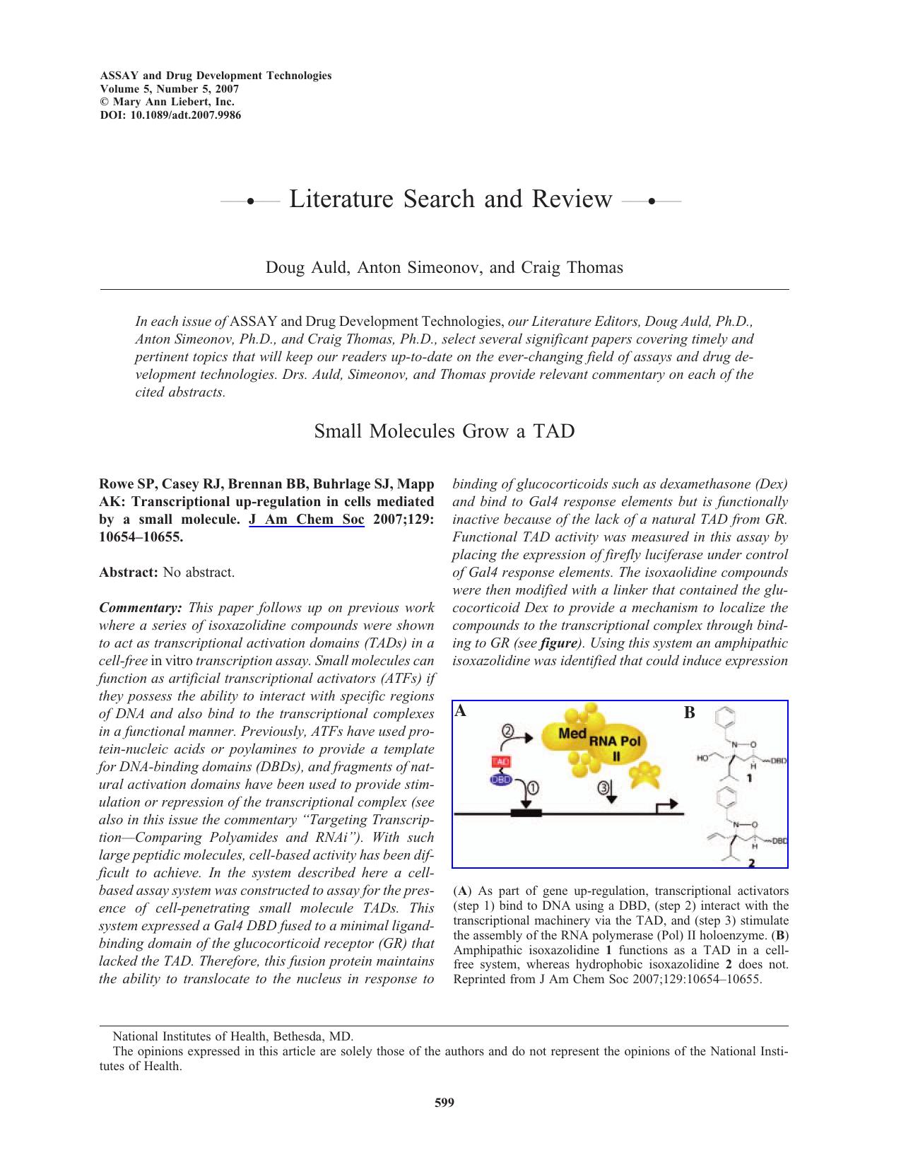 Literature Search and Review With commentaries by D. Auld, A. Simeonov, and C. Thomas by YORK15