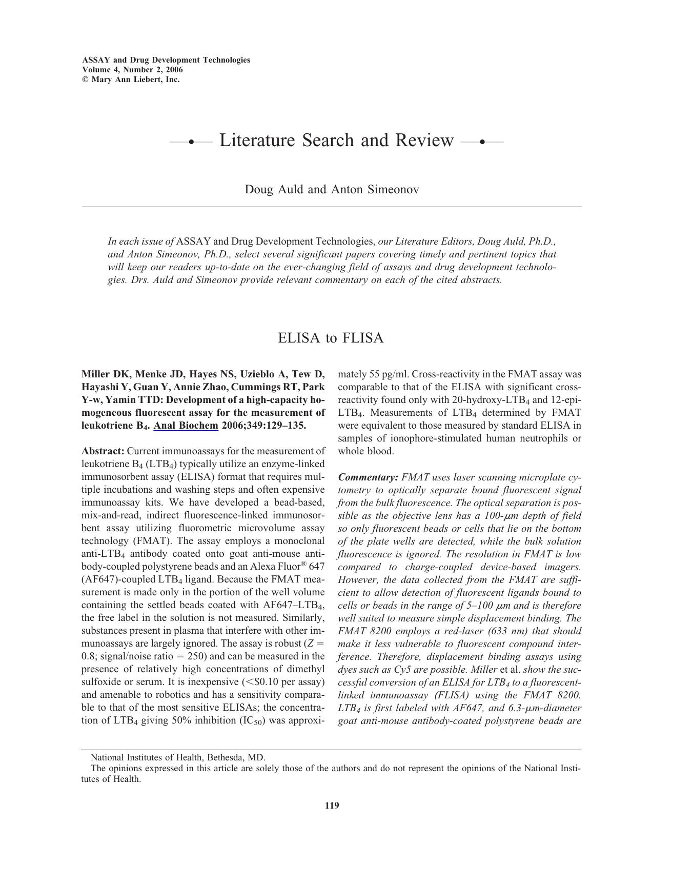 Literature Search and Review by Doug Auld Ph.D. Anton Simeonov Ph.D