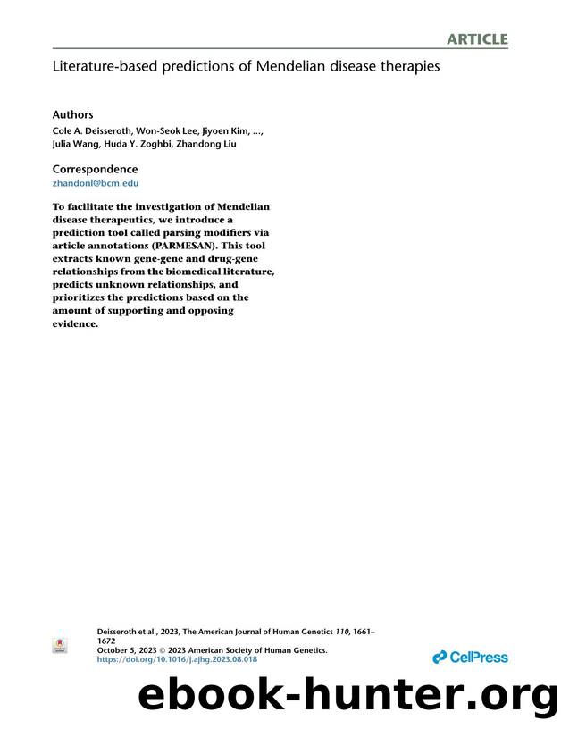 Literature-based predictions of Mendelian disease therapies by unknow