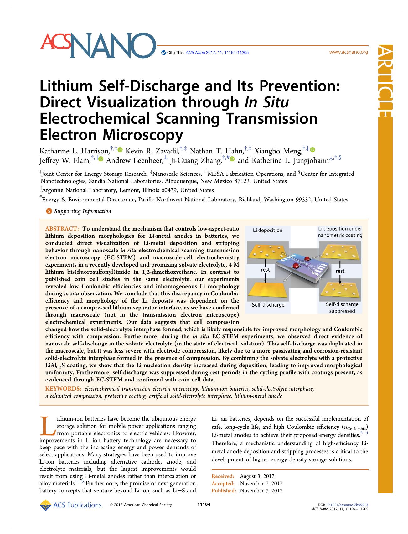 Lithium Self-Discharge and Its Prevention: Direct Visualization through In Situ Electrochemical Scanning Transmission Electron Microscopy by unknow