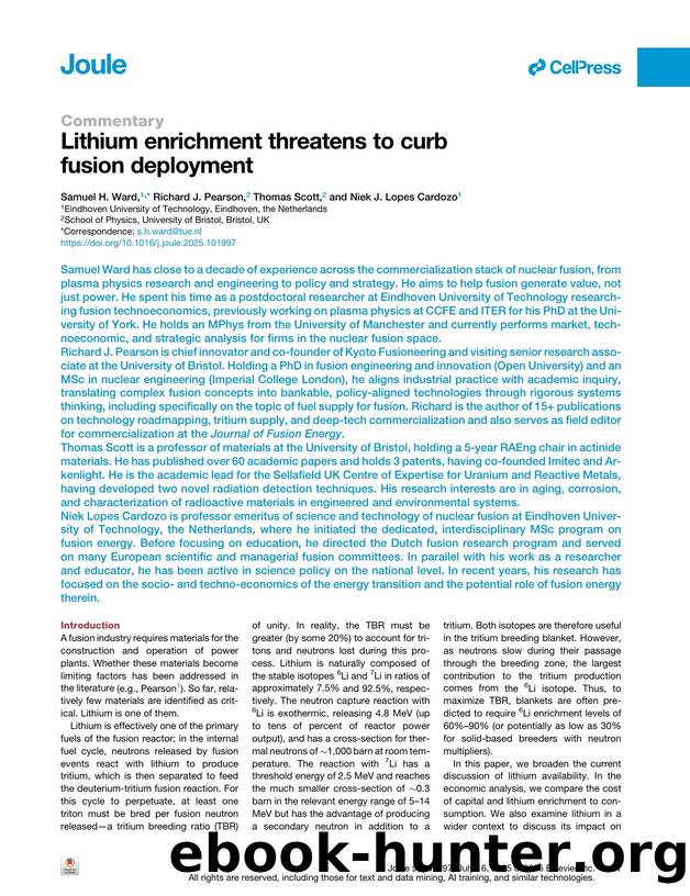 Lithium enrichment threatens to curb fusion deployment by Samuel H. Ward & Richard J. Pearson & Thomas Scott & Niek J. Lopes Cardozo