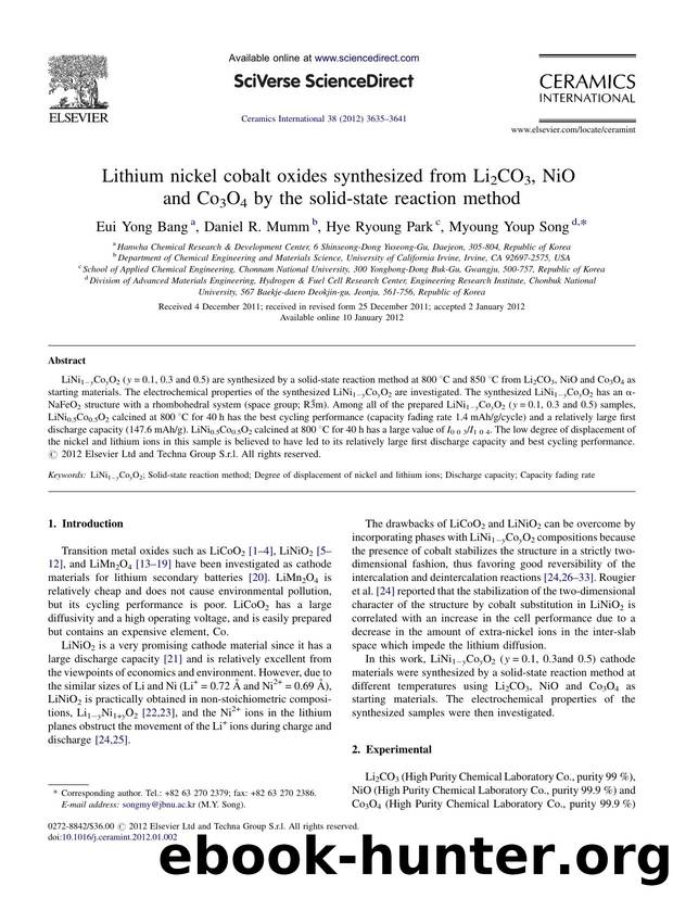 Lithium nickel cobalt oxides synthesized from Li2CO3, NiO and Co3O4 by the solid-state reaction method by Eui Yong Bang