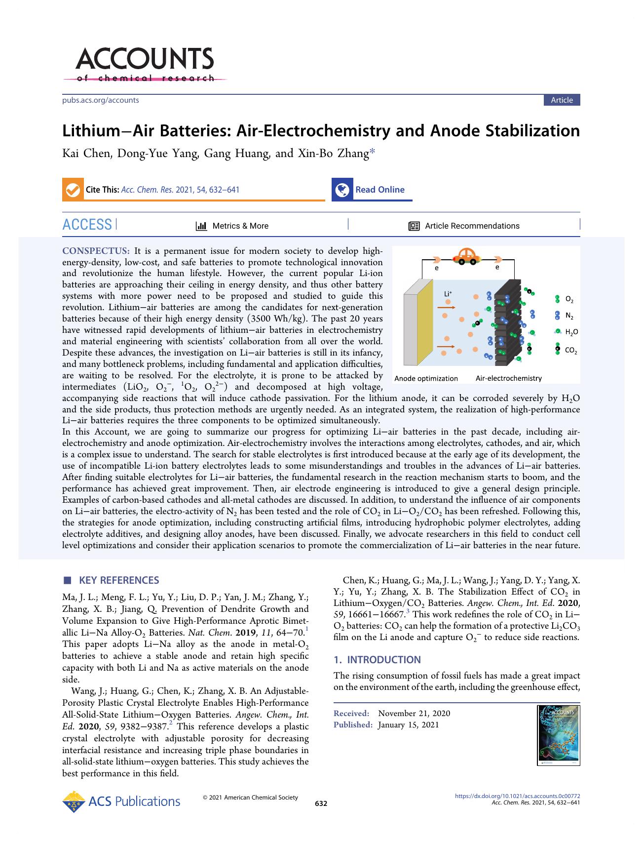 LithiumâAir Batteries: Air-Electrochemistry and Anode Stabilization by Kai Chen; Dong-Yue Yang; Gang Huang; Xin-Bo Zhang
