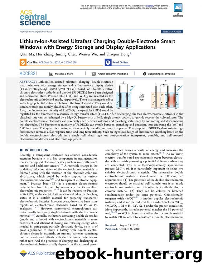 Lithium-Ion-Assisted Ultrafast Charging Double-Electrode Smart Windows with Energy Storage and Display Applications by Qian Ma & Hui Zhang & Jinxing Chen & Weiwei Wu & Shaojun Dong (ORCID: 0000-0002-0263-6577)