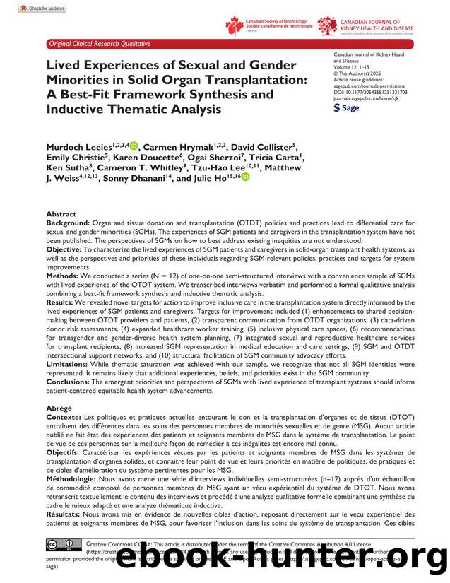 Lived Experiences of Sexual and Gender Minorities in Solid Organ Transplantation: A Best-Fit Framework Synthesis and Inductive Thematic Analysis by Unknown