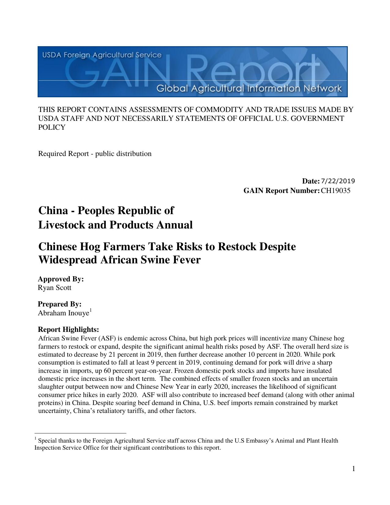 Livestock and Products Annual Beijing China by S_WSSADMIN