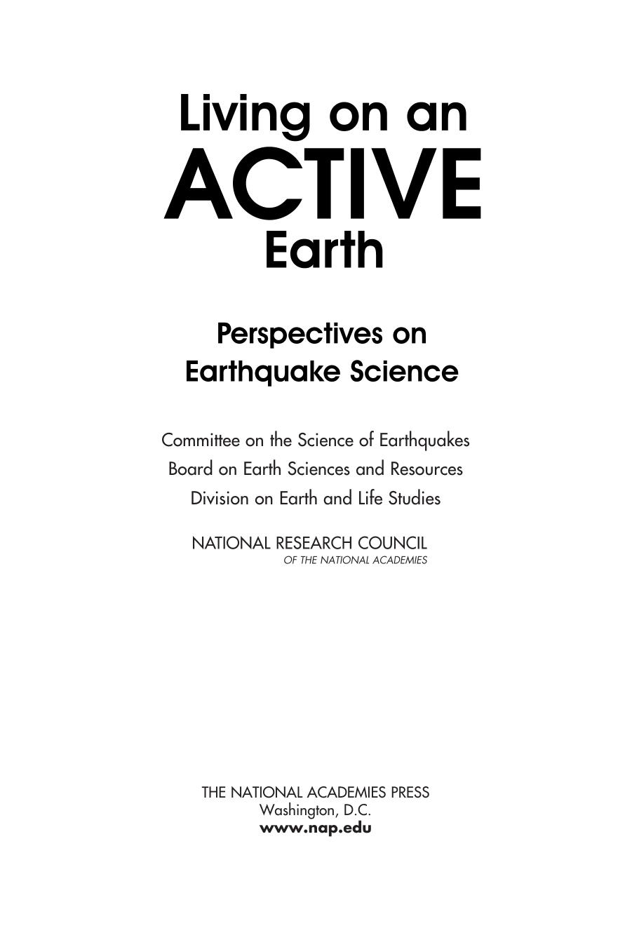 Living on an Active Earth: Perspectives on Earthquake Science by National Research Council