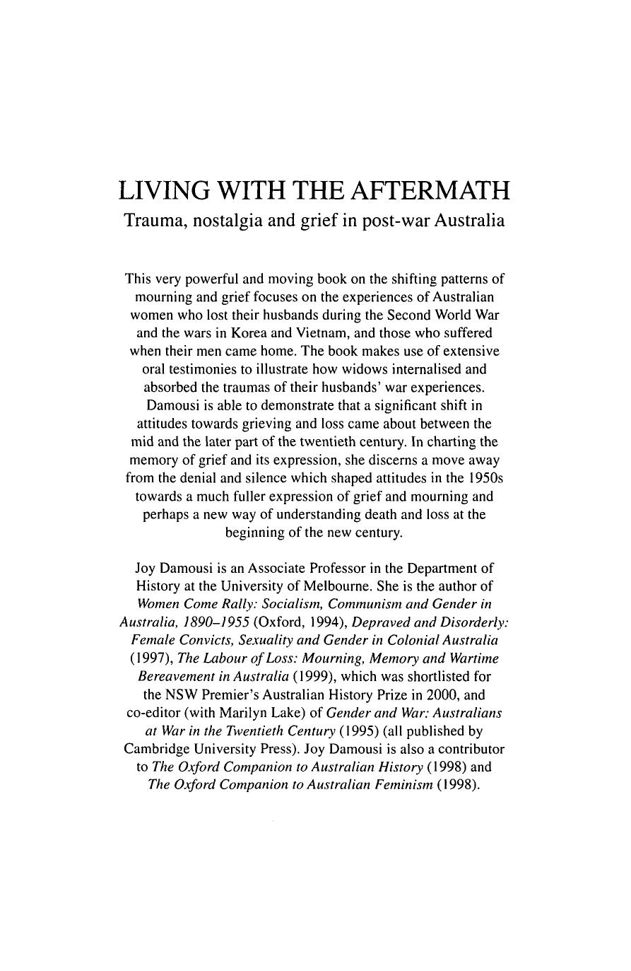 Living with the Aftermath: Trauma, Nostalgia and Grief in Post-War Australia by Joy Damousi