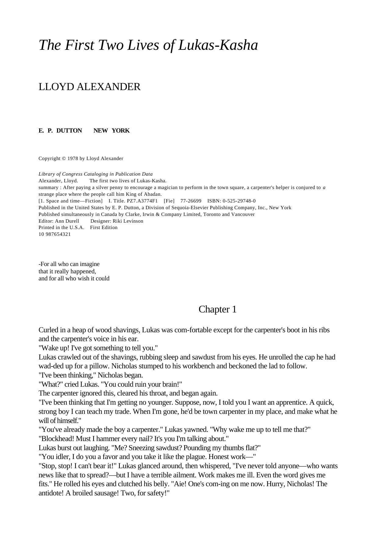 Lloyd Alexander by The First Two Lives Of Lukas-Kasha