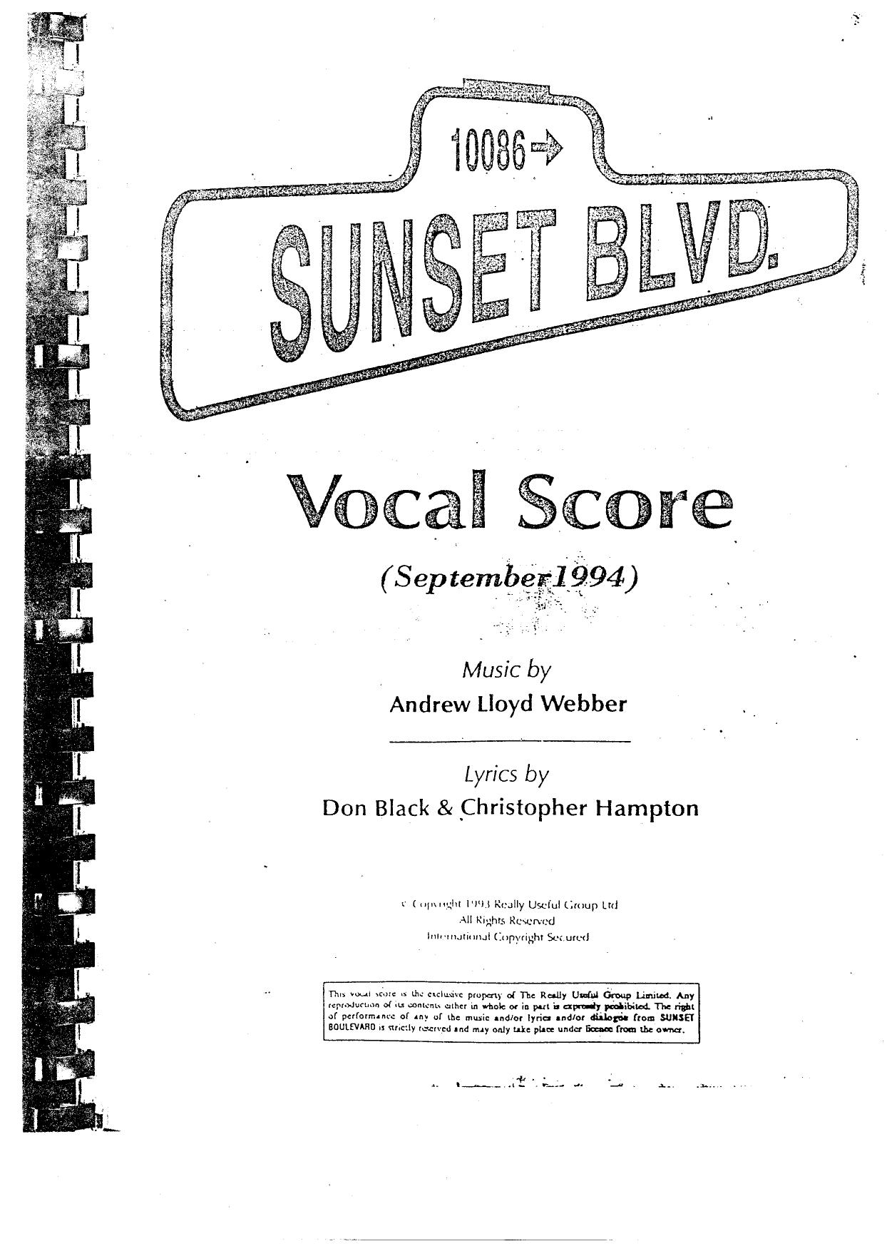 Lloyd Webber - Sunset Boulevard (rev 9-94 Broadway) by Vocal Score