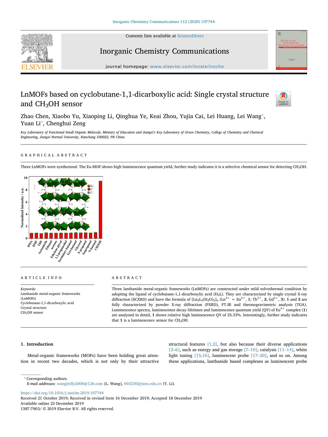 LnMOFs based on cyclobutane-1,1-dicarboxylic acid_ Single crystal structure and CH3OH sensor by unknow