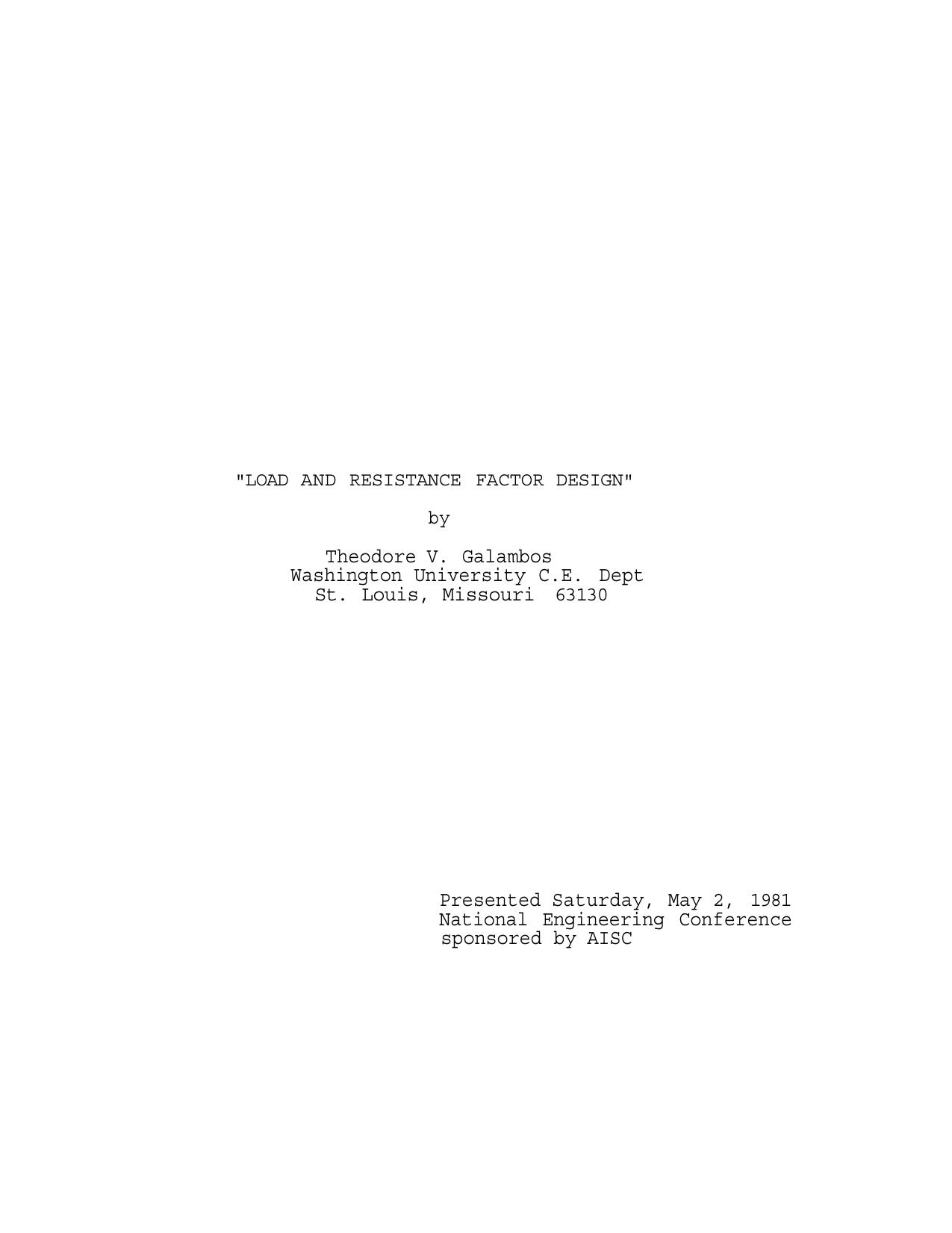 Load and Resistance Factor Design by Theodore V. Galambos