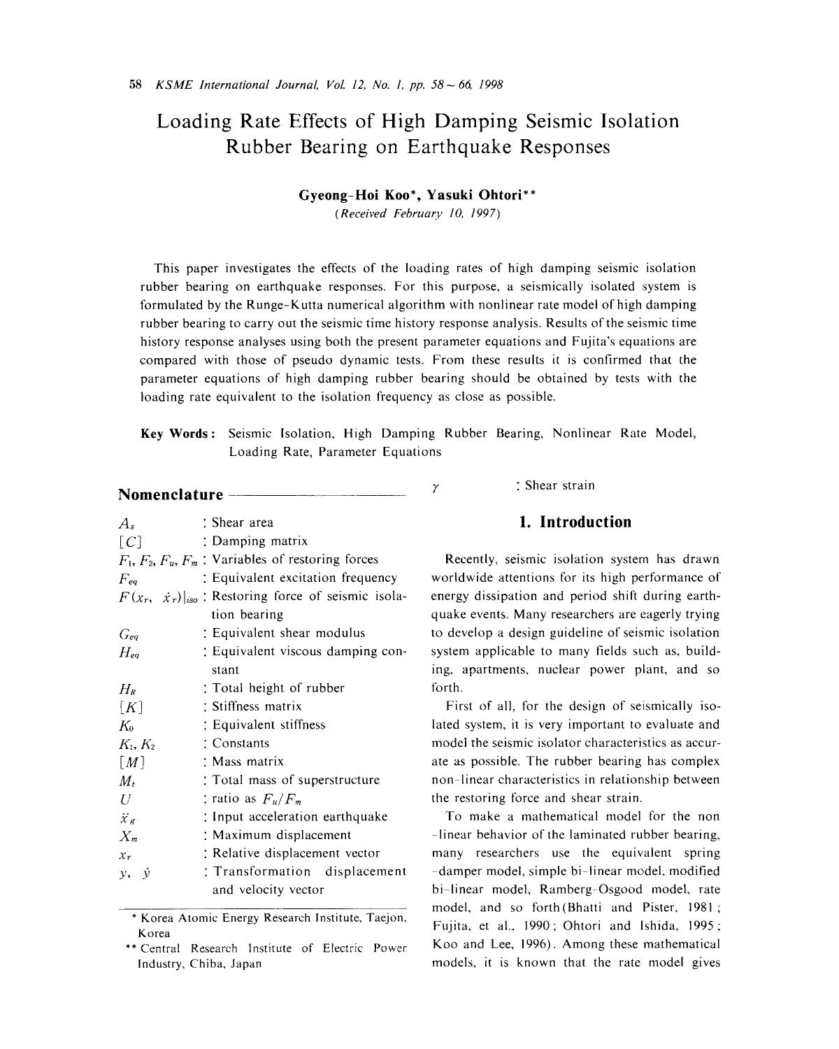 Loading rate effects of high damping seismic isolation rubber bearing on earthquake responses by Unknown
