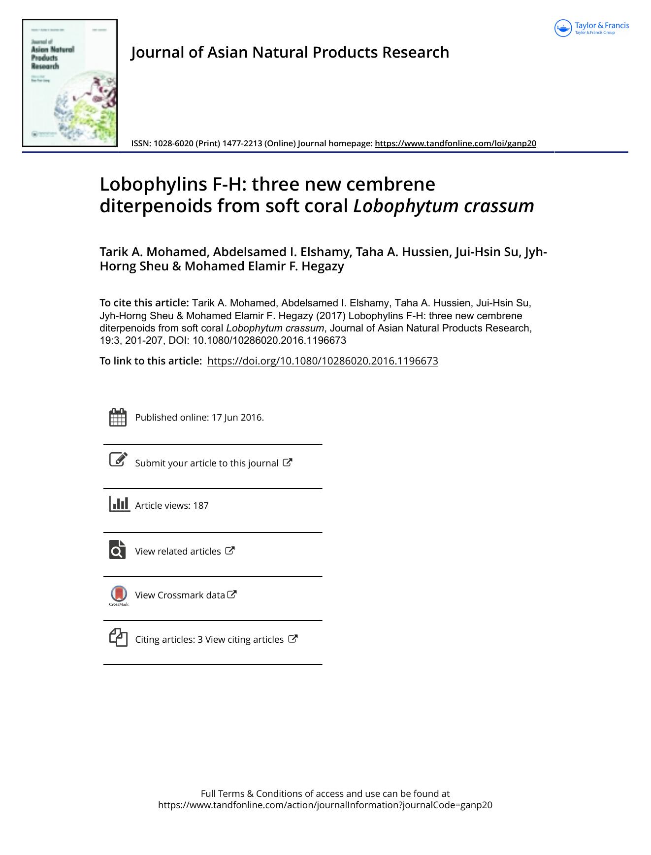 Lobophylins F-H: three new cembrene diterpenoids from soft coral Lobophytum crassum by unknow