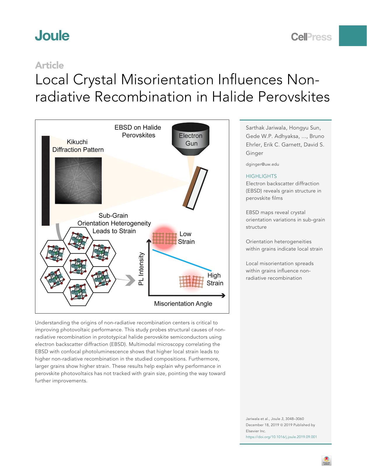 Local Crystal Misorientation Influences Non-radiative Recombination in Halide Perovskites by unknow