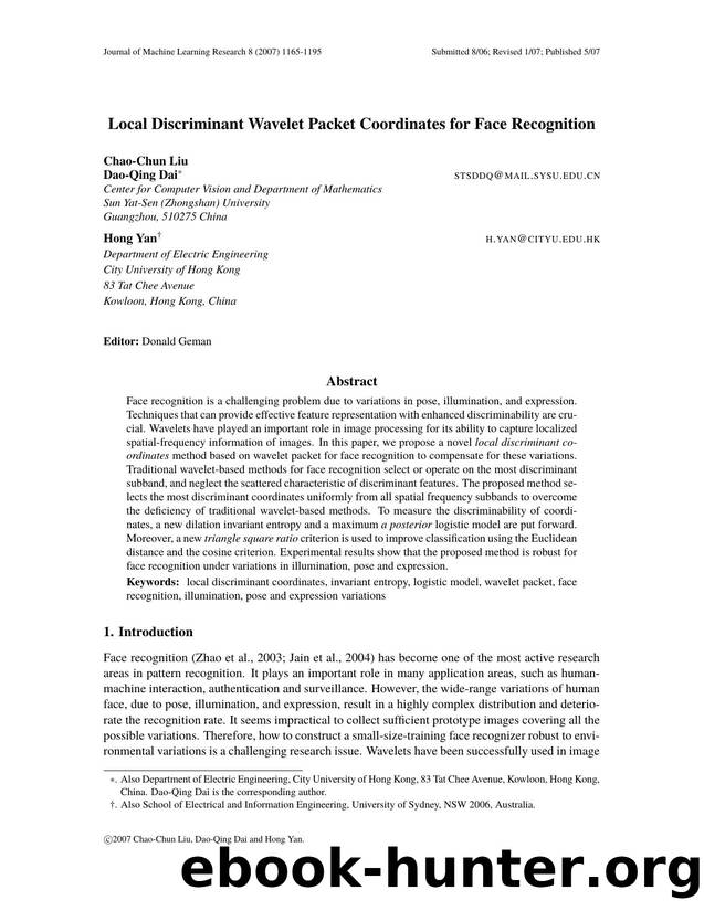 Local Discriminant Wavelet Packet Coordinates for Face Recognition by Unknown