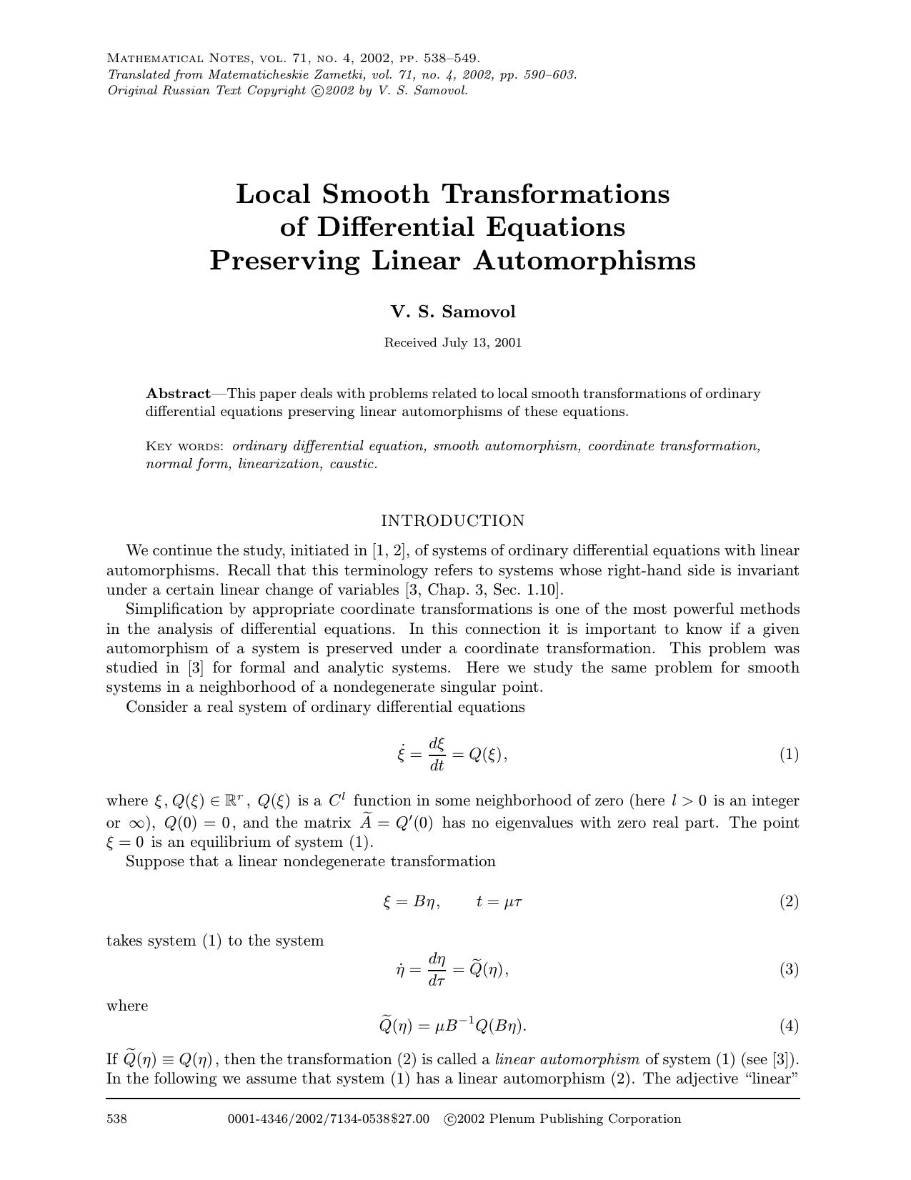 Local Smooth Transformations of Differential Equations Preserving Linear Automorphisms by Unknown