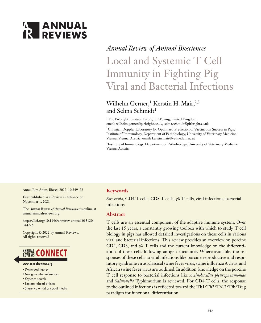 Local and Systemic T Cell Immunity in Fighting Pig Viral and Bacterial Infections by Wilhelm Gerner Kerstin H. Mair Selma Schmidt