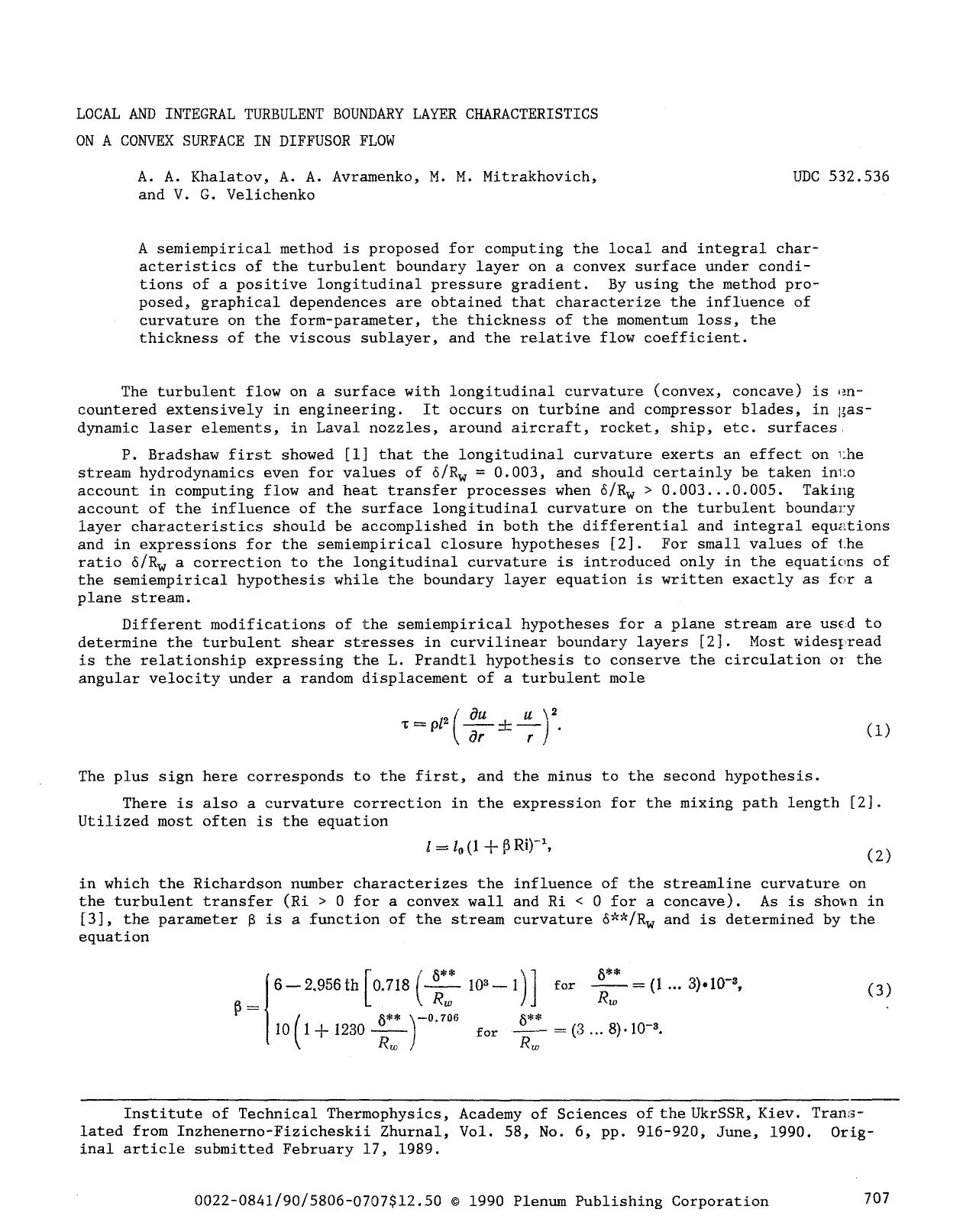 Local and integral turbulent boundary layer characteristics on a convex surface in diffusor flow by Unknown
