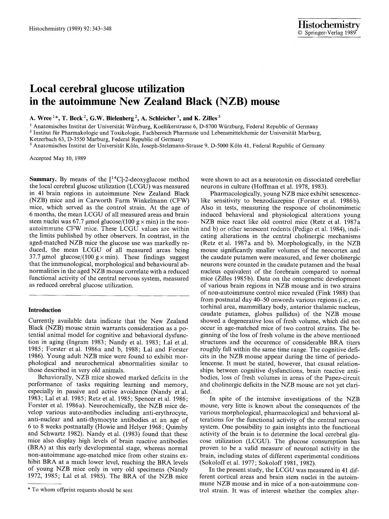 Local cerebral glucose utilization in the autoimmune New Zealand Black (NZB) mouse by Unknown