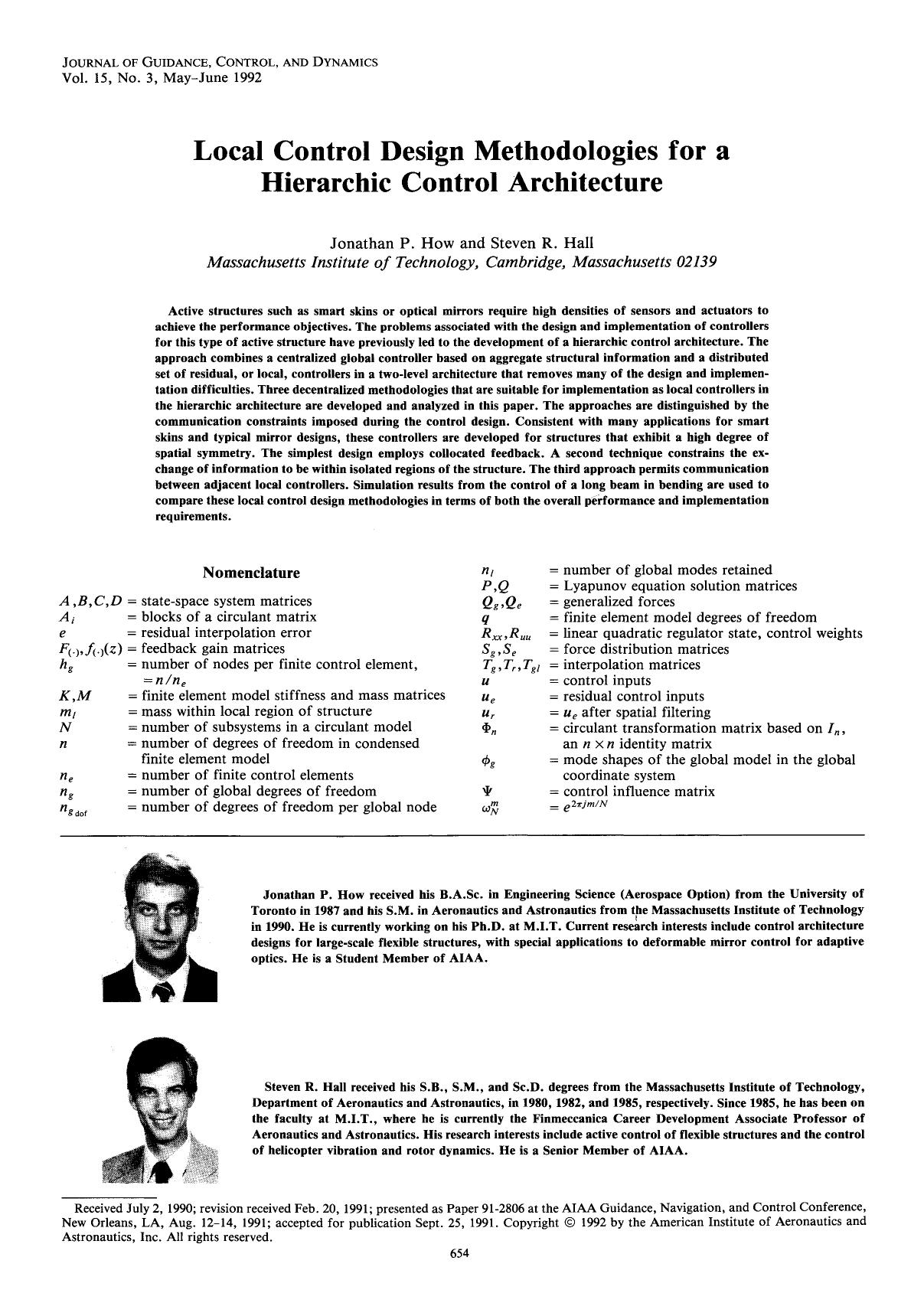 Local control design methodologies for a hierarchic control architecture by Unknown