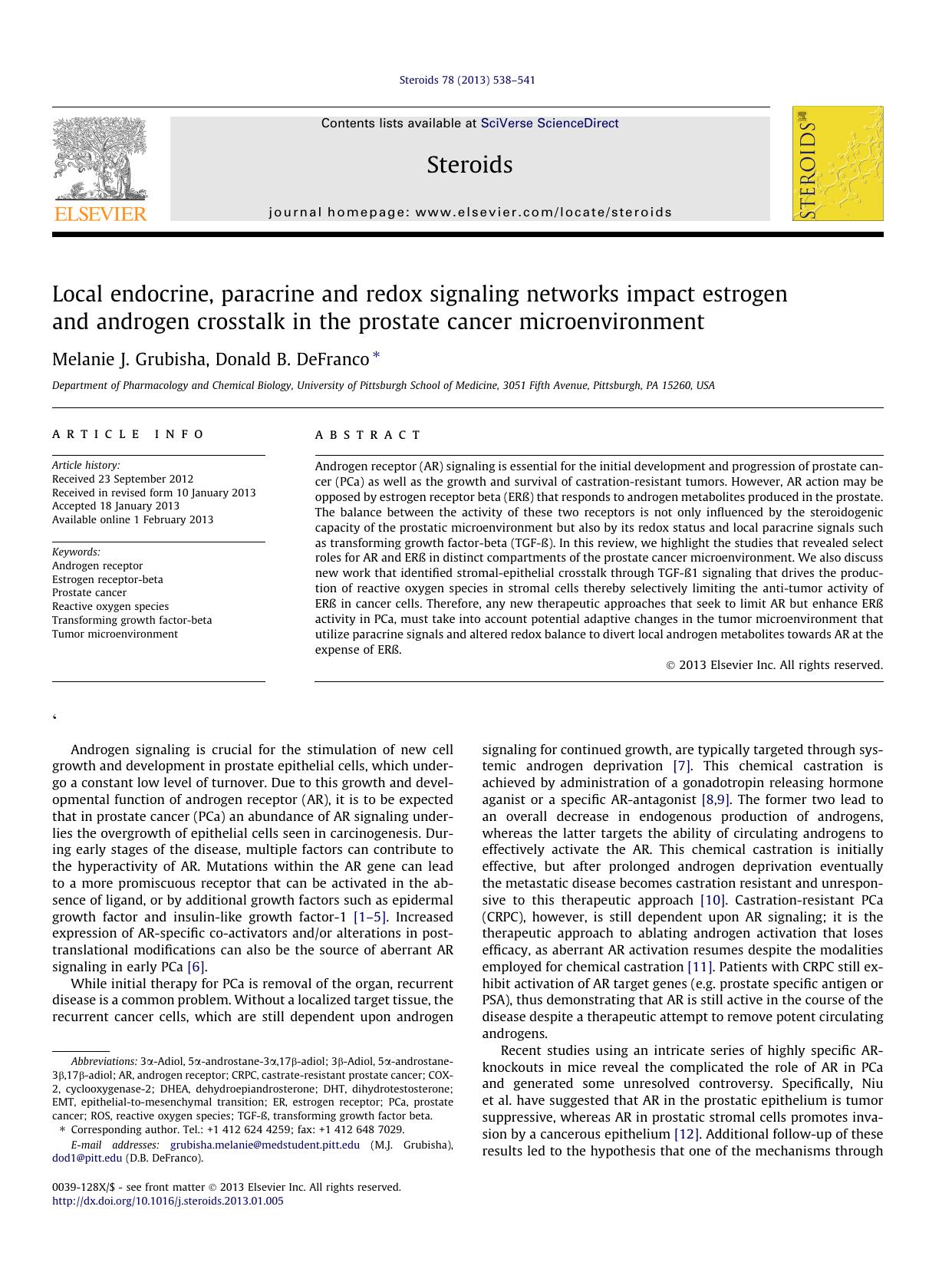 Local endocrine, paracrine and redox signaling networks impact estrogen and androgen crosstalk in the prostate cancer microenvironment by Melanie J. Grubisha & Donald B. DeFranco