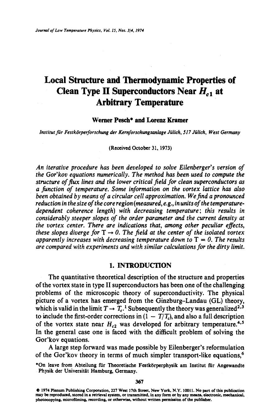 Local structure and thermodynamic properties of clean type II superconductors near <Emphasis Type="Italic">H <Emphasis> <Subscript> <Emphasis Type="Italic">c <Emphasis>1 <Subscript by Unknown