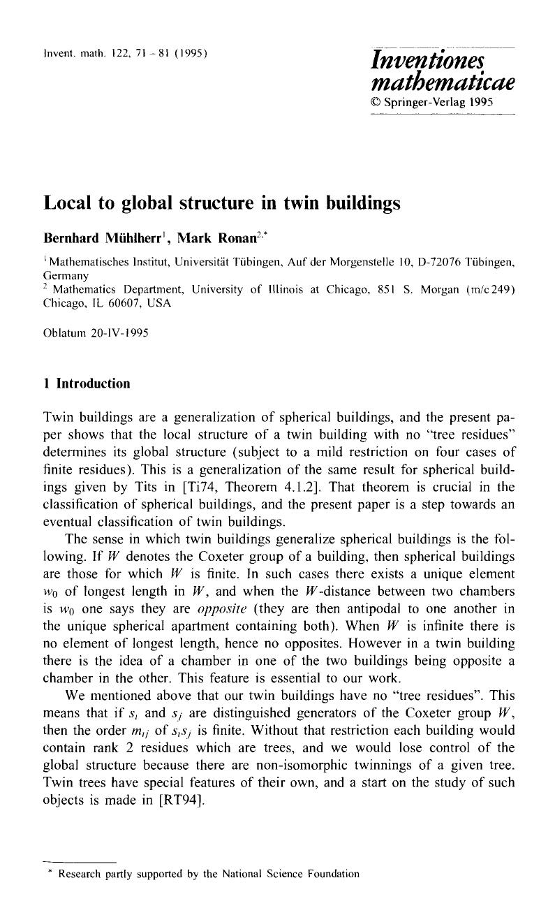 Local to global structure in twin buildings by Unknown