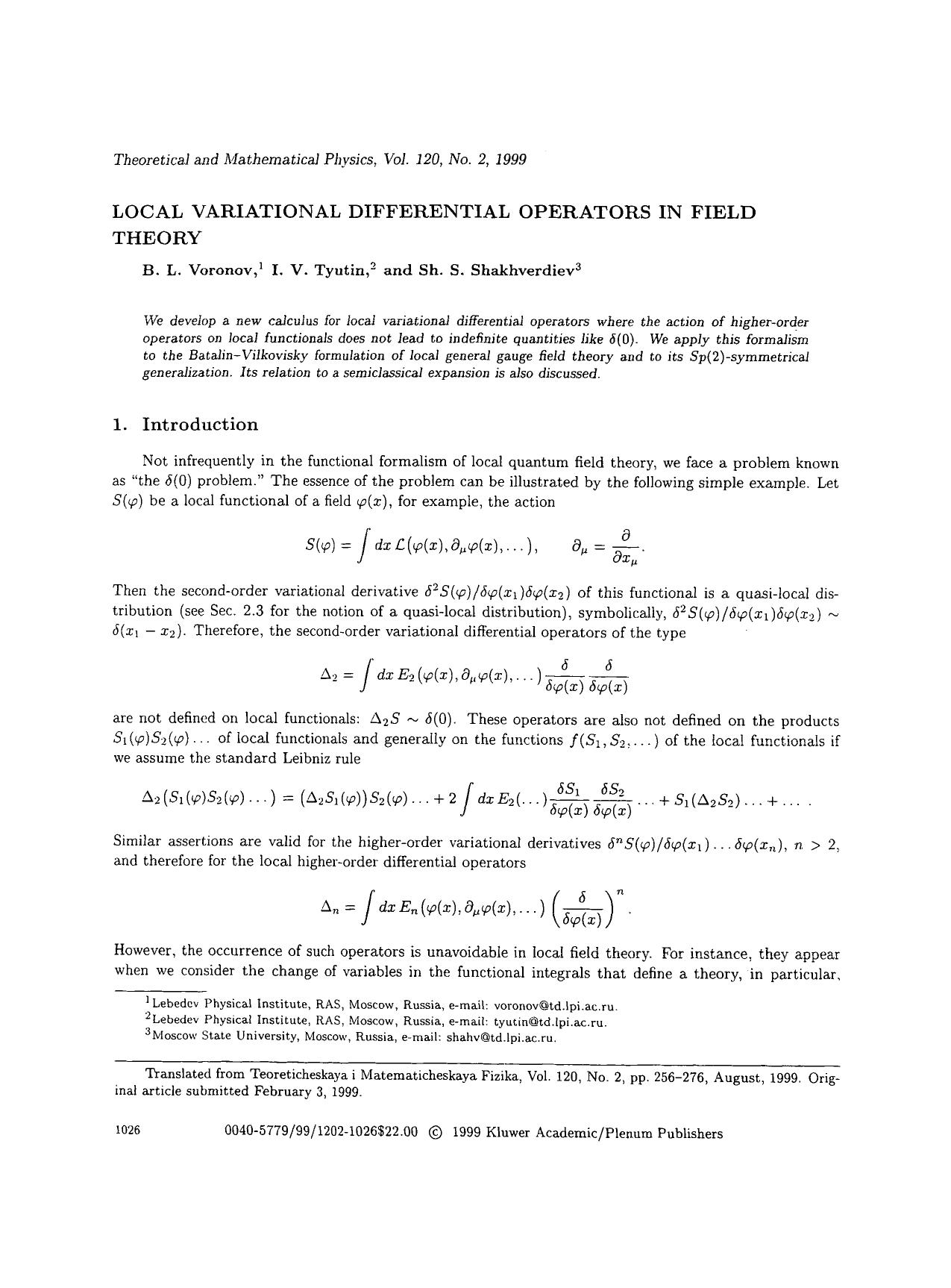 Local variational differential operators in field theory by Unknown