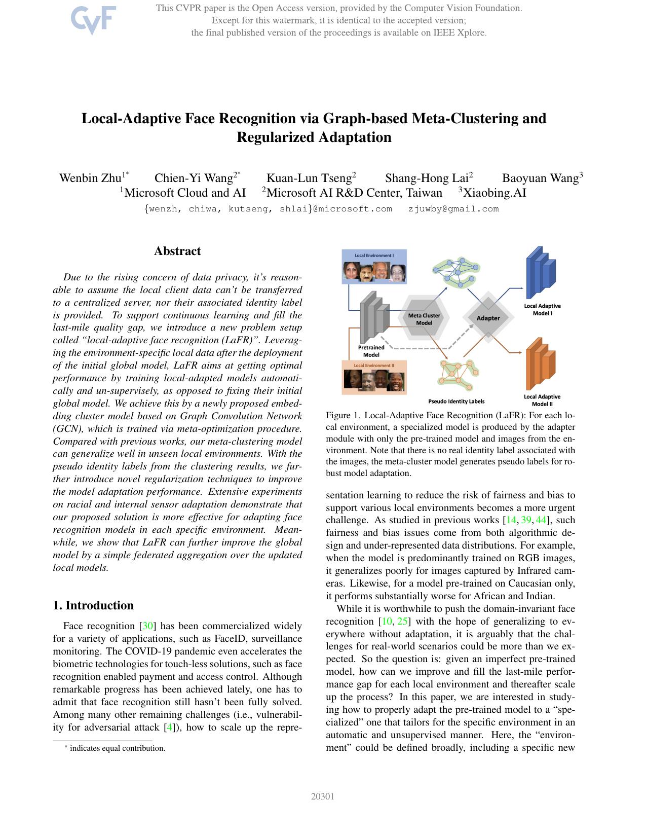 Local-Adaptive Face Recognition via Graph-Based Meta-Clustering and Regularized Adaptation by Wenbin Zhu & Chien-Yi Wang & Kuan-Lun Tseng & Shang-Hong Lai & Baoyuan Wang