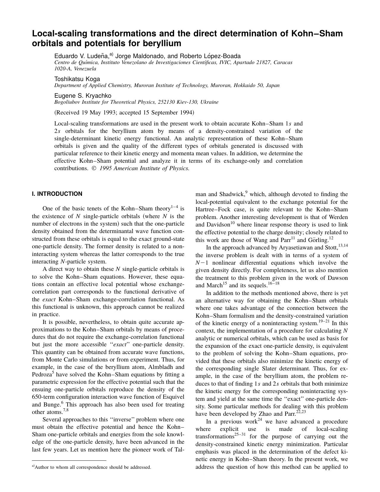 Local-scaling transformations and the direct by Eduardo V. Ludena & Jorge Maldonado & and Roberto