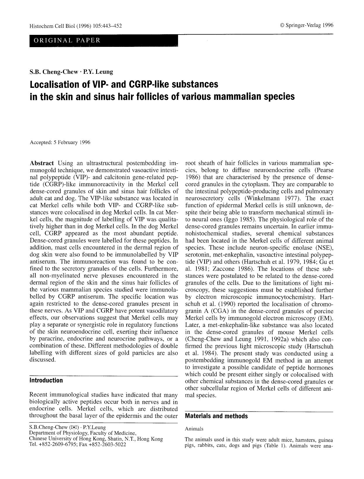 Localisation of VIP- and CGRP-like substances in the skin and sinus hair follicles of various mammalian species by Unknown