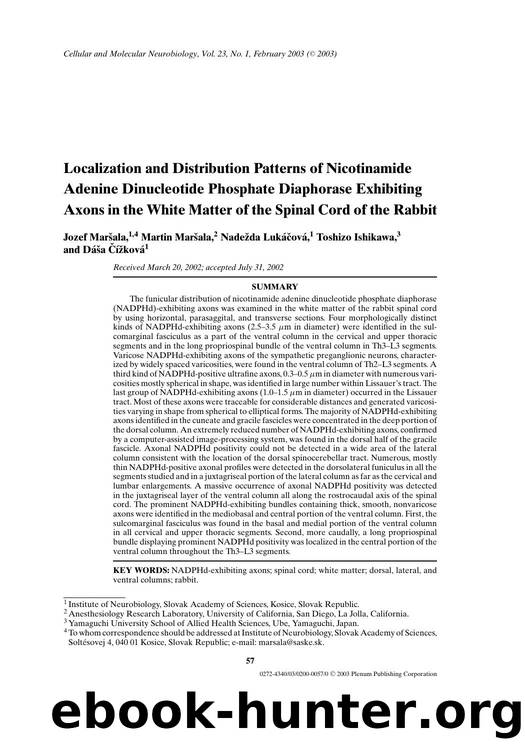 Localization and Distribution Patterns of Nicotinamide Adenine Dinucleotide Phosphate Diaphorase Exhibiting Axons in the White Matter of the Spinal Cord of the Rabbit by Unknown