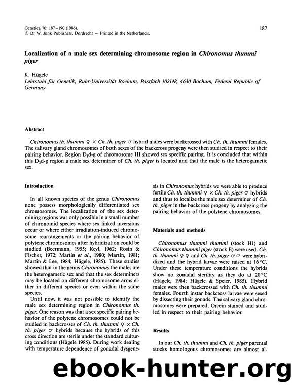 Localization of a male sex determining chromosome region in  <Emphasis Type="Italic">Chironomus thummi piger <Emphasis> by Unknown