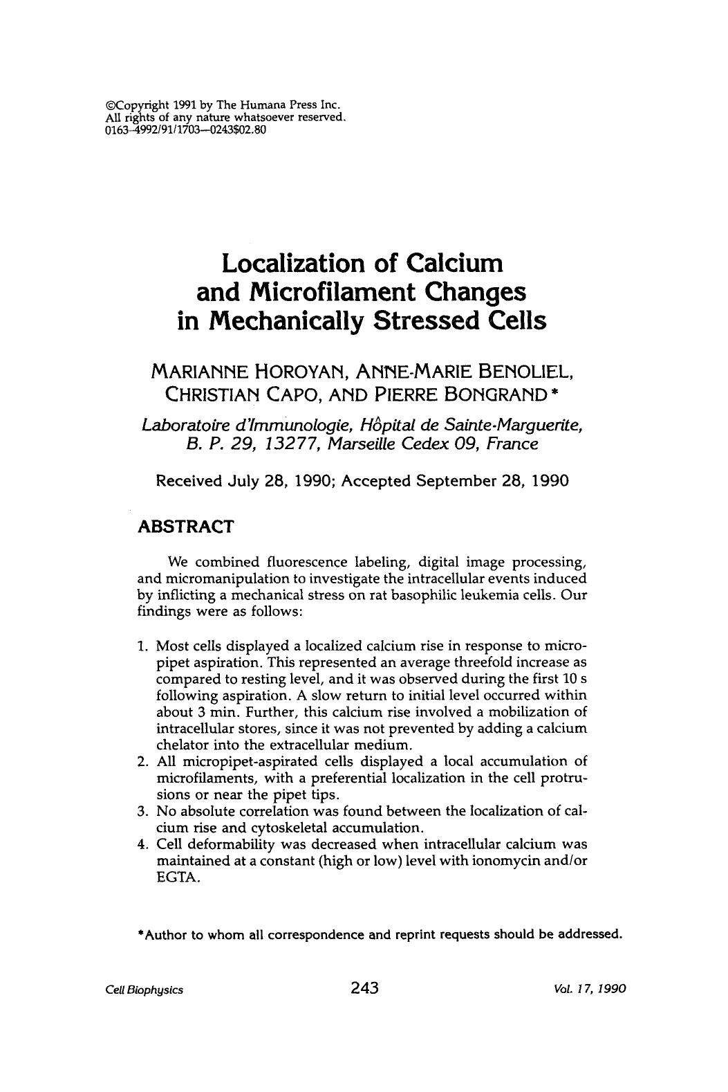 Localization of calcium and microfilament changes in mechanically stressed cells by Unknown