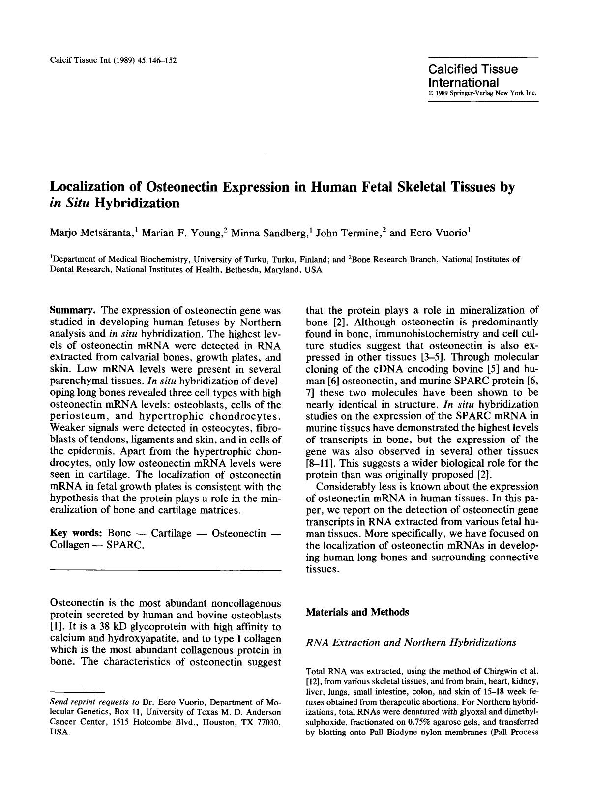 Localization of osteonectin expression in human fetal skeletal tissues by <Emphasis Type="Italic">in situ <Emphasis> hybridization by Unknown