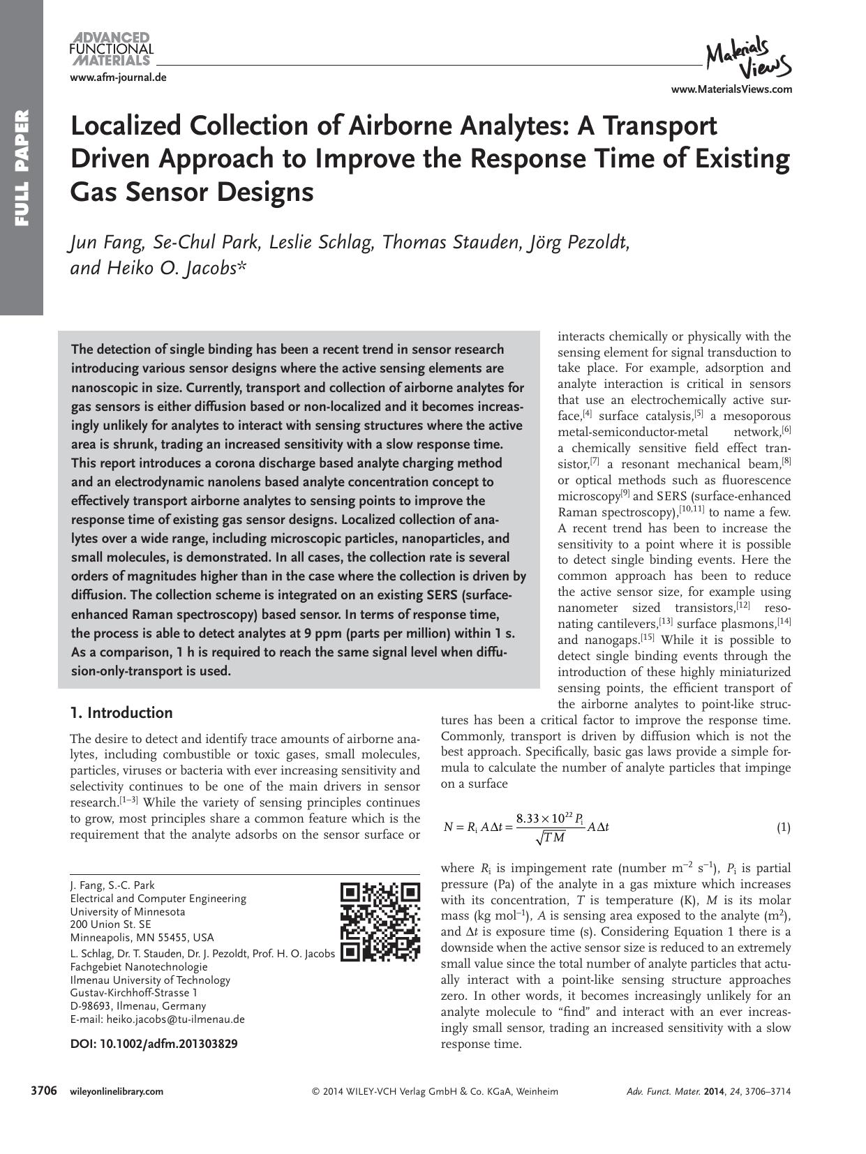 Localized Collection of Airborne Analytes: A Transport Driven Approach to Improve the Response Time of Existing Gas Sensor Designs by processteam
