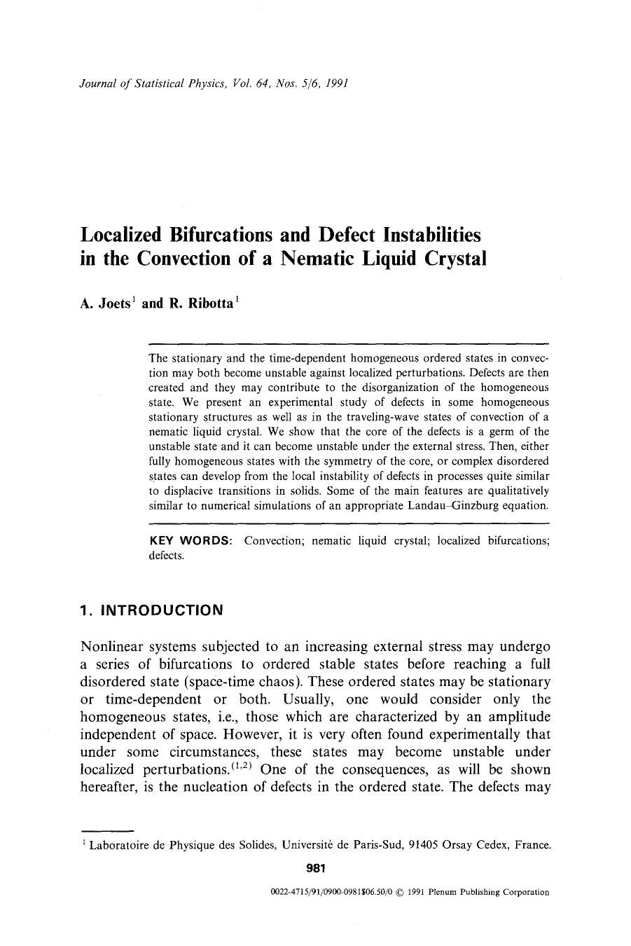 Localized bifurcations and defect instabilities in the convection of a nematic liquid crystal by Unknown