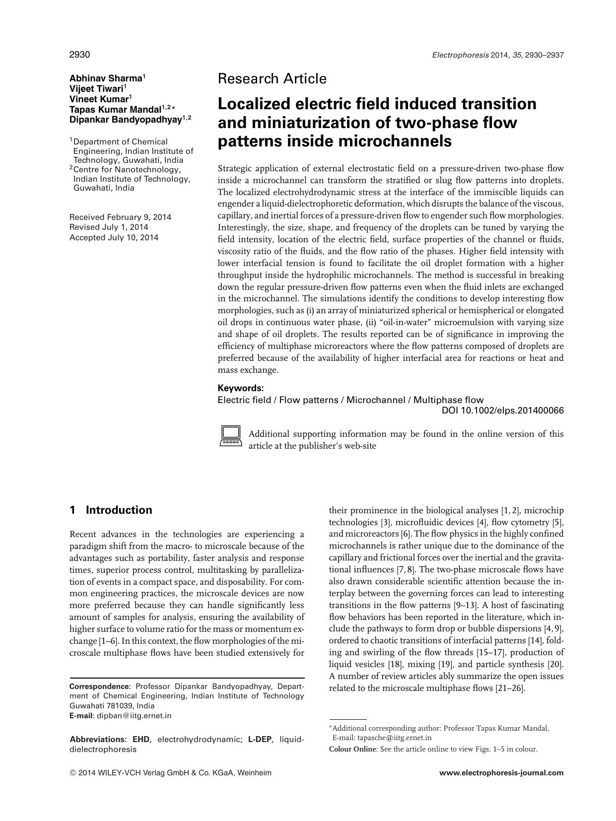 Localized electric field induced transition and miniaturization of two‐phase flow patterns inside microchannels by Unknown