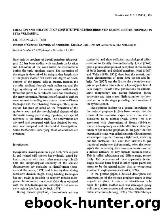 Location and behaviour of constitutive heterochromatin during meiotic prophase in Beta vulgaris L. by Unknown