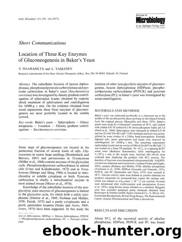 Location of three key enzymes of gluconeogenesis in baker's yeast by Unknown