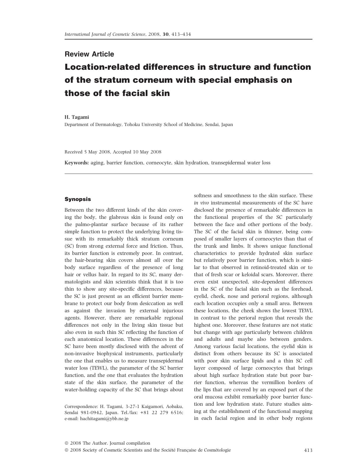 Location-related differences in structure and function of the stratum corneum with special emphasis on those of the facial skin by Unknown